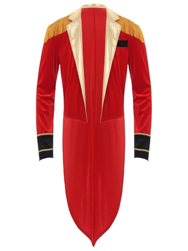 Freebily Disfraz De Domador Circo Para Hombre Disfraces De Maestro Abrigo Largo Manga Larga Disfraz de Cosplay Fiesta Halloween Carnaval Rojo A L