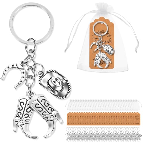 Limbeuuu 90Pcs Western Cowboy Keychain, Hat Boot Horseshoe Themed Keychain,