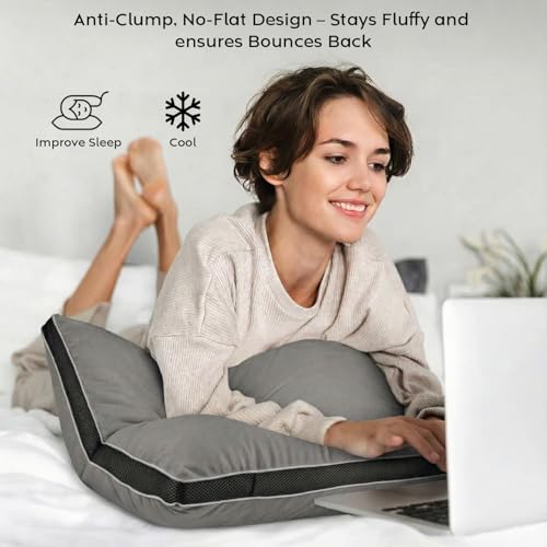 Image of AYKA Super Soft Microfiber Bed Pillow | Virgin Fiber Filled Plush Pillow | Adequate Firmness & Neck Support | Hypoallergenic, Washable | Ideal for Side, Back & Stomach Sleepers | Grey | Pack of 4