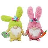 Attiigny Handmade 2PCS Easter Bunny Gnomes Decoration,Spring Holiday Ornament Colorful Nordic Dwarfs,Easter Party Decor Plush Scandinavian Santa Gnomes Gifts for Friends,Family