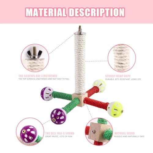 Image of Bird Perches Toys, Parrot 360 Rotating Stand Perch for Cage, Parakeet Toy Bird Cage Accessories Wooden Stand for Small and Medium Lovebirds Conures Finches Budgies