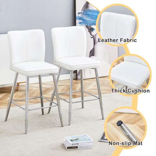 Image of Counter Height Bar Stools Set of 6,27''Kitchen Island Stools with Back,White Barstools with Sturdy Metal Legs,Modern Bar Stools Ideal for Kitchen Island Pub Cafe(Faux Leather-White)
