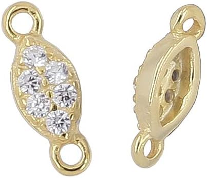 2PCS Sterling Silver Clear CZ Tiny Oval Link Connector Beads 3x8mm