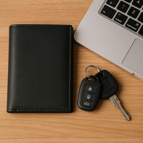 MARSHAL Genuine Leather Tri-fold European hipster Wallet BK with id #P5182