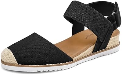 mysoft Women's Low Wedge Sandals – Comfortable Closed Toe Espadrille with Slip-On Elastic Ankle Stra...