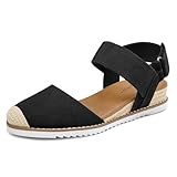 mysoft Women's Low Wedge Sandals Comfortable Closed Toe Espadrilles Slip on Elastic Ankle Strap Walking Sandals