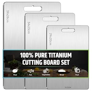 Titanium Chopping Board, 3 PCS Chopping Board Set, 304 Stainless Steel Cutting Boards for Meat, Vegetables, Fruit, Double-Sided Food Grade Cutting Board for The Kitchen, Dishwasher-Safe