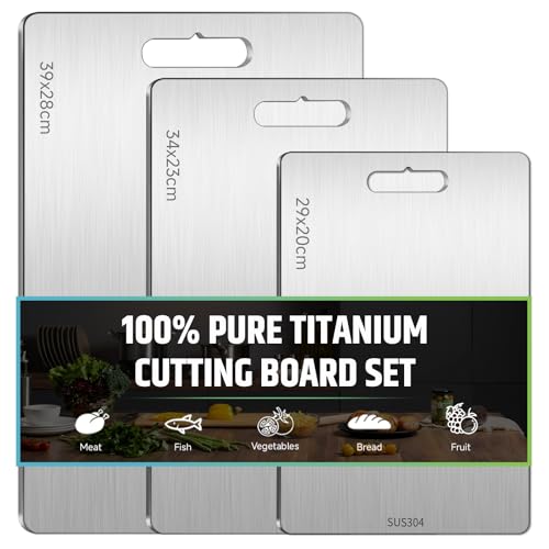 Titanium Chopping Board, 3 PCS Chopping Board Set, 304 Stainless Steel Cutting Boards for Meat, Vegetables, Fruit, Double-Sided Food Grade Cutting Board for The Kitchen, Dishwasher-Safe