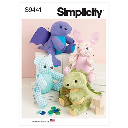 Simplicity Sewing Pattern S9441 13" Plushies, white, One Size Only