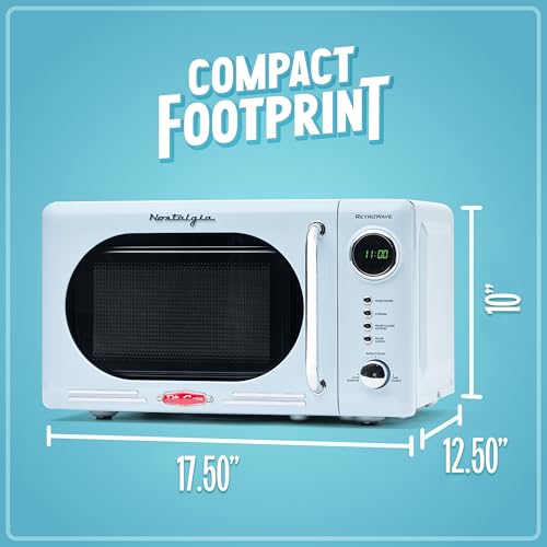 Image of Nostalgia Retro Compact Countertop Microwave Oven - 0.7 Cu. Ft. - 700-Watts with LED Digital Display - Child Lock - Easy Clean Interior - Blue