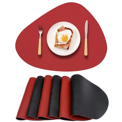 Royannie Round Placemats Set 6 Reversible,Black Red Faux Leather by Royannie - Used condition - US$16.08