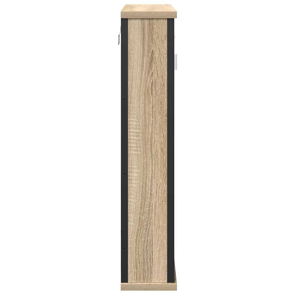 Szafka z lustrem dąb Sonoma, materiał drewnopochodny, 42 x 12 x 60 cm, z płaskim lustrem i regałem, montowana na ścianie, do łazienki, toalety, dla gości, oszczędność miejsca do przechowywania