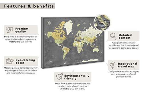 Modern Design Push Pin Map Of The World | Push Pin Travel Map On Canvas | Personalized World Map With Pins | 24" X 32" Up To 40" X 53" #TOP6