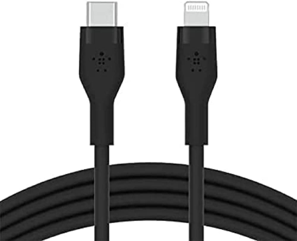 Belkin BoostCharge Flex Silicone USB-C to Lightning Cable (1M/3.3FT), MFi-Certified Charging Cable for iPhone Series with Cable Clip - Black