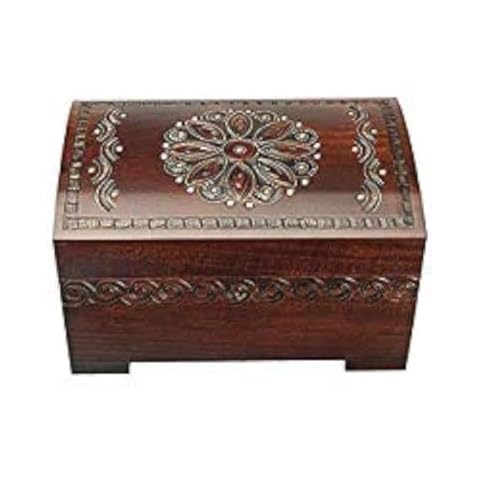 Large Flower and Holly Wood Jewelry Chest with Lock and Key Keepsake Box Cover
