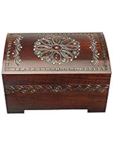 Large Flower and Holly Wood Jewelry Chest with Lock and Key Keepsake Box