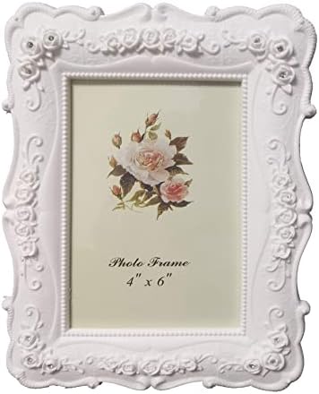 Amoyi Flower Photo Frame Ornate Textured Hand-Crafted Resin Picture Frame with Easel & Hook for Tabletop & Wall Display, Decorative Floral Design Home Décor, Photo Gallery, Art, More (4x6)