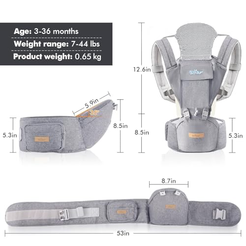 Bear Baby Carrier, 6-in-1 Baby Carrier Newborn to Toddler with Hip Seat (Ergonomic M Position) for 3-36 Month/ 7-44lbs Baby, Adjustable Size for Enhanced Lumbar Support, Perfect for On-The-go - Thumbnail 7