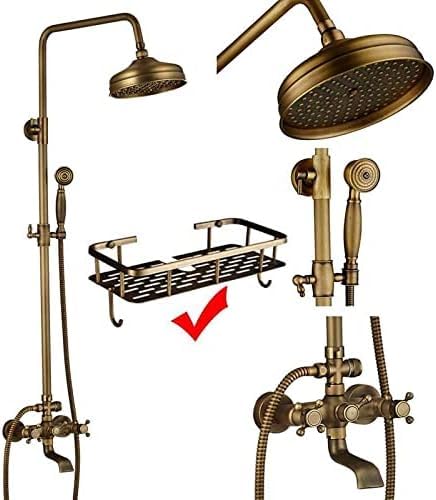Kit de douche laiton antique avec colonne céramique et porcelaine et bec de bain pivotant