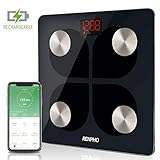 Compacto y Elegante - Esta monitores de composición corporal con una apariencia elegante es adecuada para varios estilos de decoración, como el baño, la sala de estar, incluso en el gimnasio o el estudio de yoga, perfecto como regalo o para uso doméstico. No hay usuarios limitados, solo descargue la aplicación en el teléfono, luego encienda Bluetooth e inicie la APP para buscar la báscula.