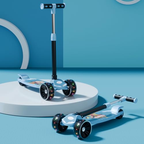 Lifelong Foldable Kids Kick Scooter with LED Wheels & Adjustable Height - Capacity 50kg- for Baby 3+ Year Old boy & Girl - Skate, Blue