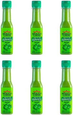Mexico Lindo Green Habanero Hot Sauce | Real Green Habanero Chili Pepper | 75,900 Scoville Level | Enjoy with Mexican Food, Seafood & Pasta | 5 Fl Oz Bottles (Pack of 6)