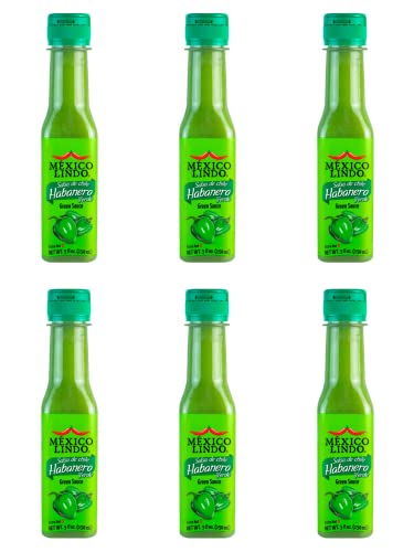 Mexico Lindo Green Habanero Hot Sauce | Real Green Habanero Chili Pepper | 75,900 Scoville Level | Enjoy With Mexican Food, Seafood & Pasta | 5 Fl Oz Bottles (Pack Of 6) #TOP1