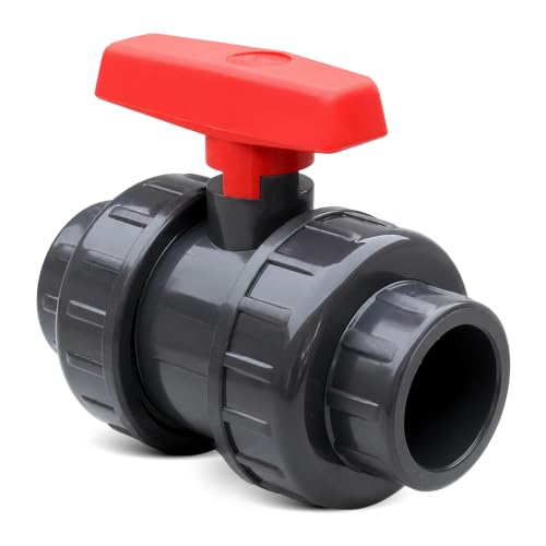 Válvula Esfera PVC, Grifo de Doble unión para Pegar, Grifo Doble unión Desmontable, Válvula de Bola PVC, PN 10, con Juntas EPDM, manetas en ABS y Asientos de Bola de PTFE, 32 mm diámetro