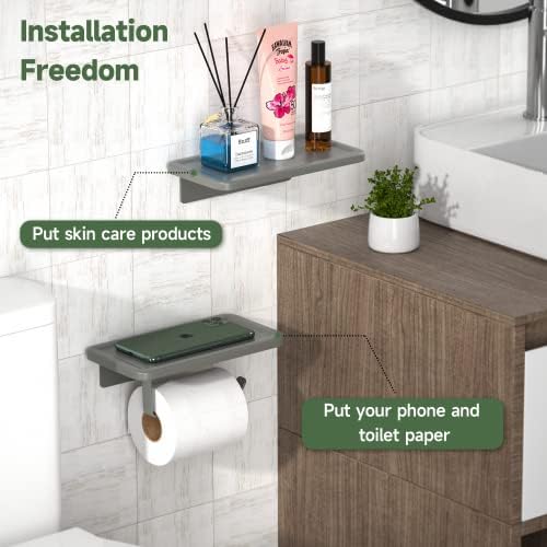 Toilet Roll Holder, Double Toilet Paper Holder with Shelf Wall Mounted or Nail-free Glue Strong Stickiness Toilet Roll Holders for Bathroom Toilet Washroom Kitchen Hotel(Grey)