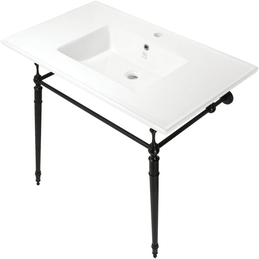 Kingston Brass KVPB372271MB Edwardian 37-Inch Console Sink with Brass Legs (Single Faucet Hole), White/Matte Black