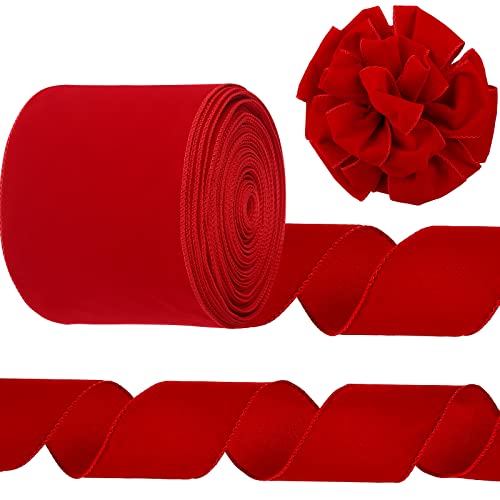 Syhood Christmas Wired Velvet Ribbon with Gold Edge Waterproof Velvet Decoration Ribbon Wrapping for Xmas Wreath Bows Floral Craft Ornaments (6 Inch X 100 Yard,Scarlet) by Syhood - Used condition - US$39.41