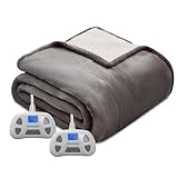 PiPiMAMA Electric Blanket Queen Size Dual Control, Flannel & Sherpa Plush 84'x 90' Quick Heating Blanket with 10 Heating Levels, 12 Hours Auto-Off, Machine Washable (Dark Grey)