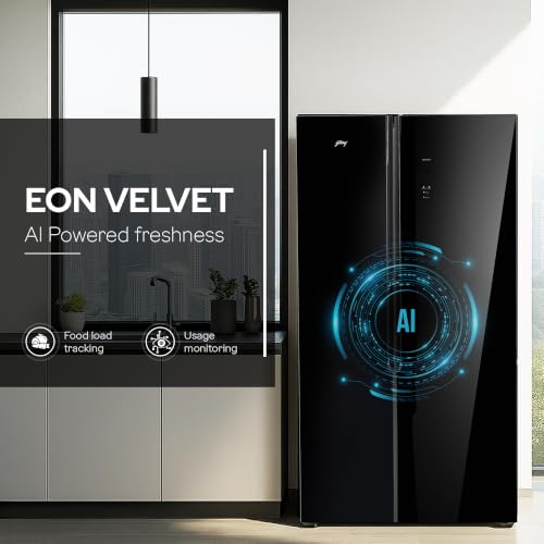 Image of Godrej 540 L 3 Star 5 Years Comprehensive Warranty 4 Intelligent Modes|Toughened Glass Door|Frost Free SBS Inverter Refrigerator(2026 Model, RS EONVELVET 580C RID OP BK, Opera Black, 52141501SD03653)