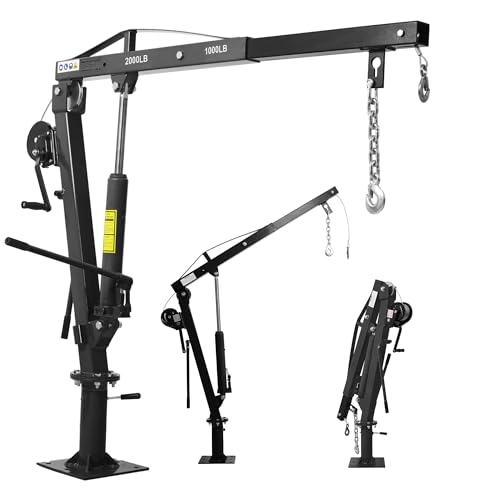 2000 lbs Folding Truck Crane with Hydraulic Winch, Pickup Truck Bed Engine Hoist Jib Crane Truck Mounted Hoist for Lifting Goods in Construction Forestry Factory (Black)
