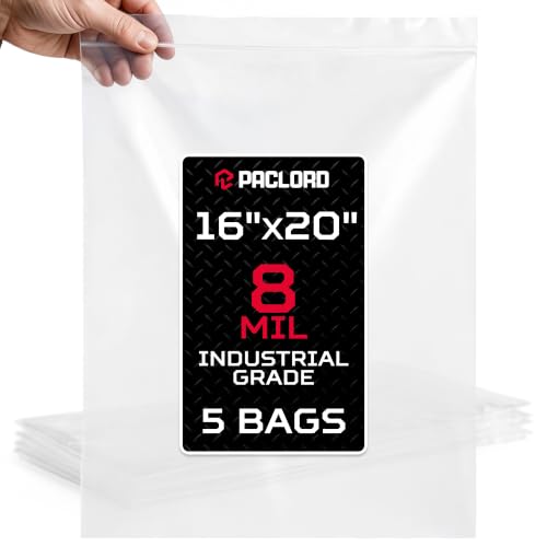 16" x 20" Heavy-Duty Large Zip Plastic Bags, 5 Count
