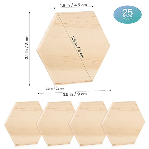 Healifty 25Pcs Unfinished Wood Cutout Shapes Hexagon Shape Wooden Slices Blank Name Tags With Hole Gift Tags For Party Wedding Home Decoration (9 Cm) #TOP6