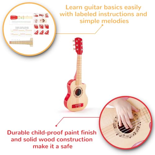 Hape Kid's Flame First Musical Guitar| 26 Inch Musical Instrument with Vibrant Sound and Tunable Nylon Strings, Red by Hape - Image 5