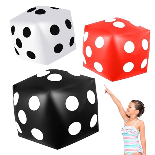 3 Pieces Jumbo Inflatable Dice 19.7 Inch Giant Inflatable Dice Multicolor Large Fun Game Toy for Indoor Outdoor Lawn Swimming Pool Party Board Game (White, Black, Red)