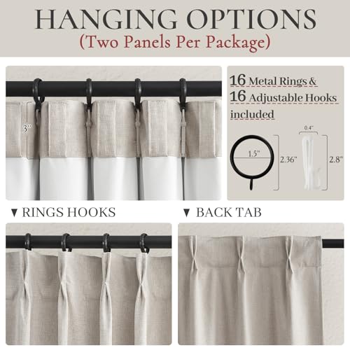 Linen Curtains 120 Inches Long for Bedroom, Ceiling Mount Track Curtains with Back Tab Pinch Pleated Blackout Drapes for Sliding Glass Patio Doors Inside 10 ft Large Window Farmhouse 2 Panels by QJmydeco - Image 5