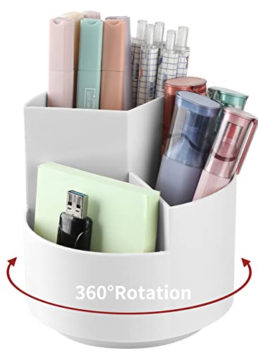 EDENMS Desk Pencil Pen Holder, 3 Slots 360-Degree Spinning Organizers, Desktop Storage Stationery Supplies, Cute Cup Pot for Office, School, Art Supply, Kids - Gray