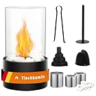 Tischkamin Indoor & Outdoor – Runder Premium Tischfeuer aus mattem Edelstahl mit weißen Dekosteinen – Tragbar Stilvolle Balkon Terrassen & Gartendeko