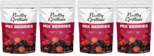 Image of Nutty Gritties Mix Berries - Dried Cranberries, Blueberries, Strawberries, Black Currants - Healthy Snack for kids and adults - 200g (Pack of 4)