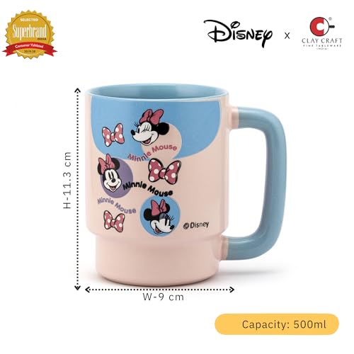 Image of Clay Craft - Official Minnie Mouse Print, Fine Ceramic Coffee Mug, 500 Ml | Cartoon Character Gift Mug for Kids & Adults | Microwave & Dishwasher Safe | Disney Licensed