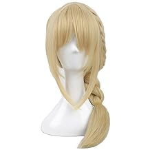 yuehong Adult Long Blonde Braided Bangs Wig Anime Cosplay Party Wig Heat Resistant Synthetic Fibers Soft Breathable Costume Hair