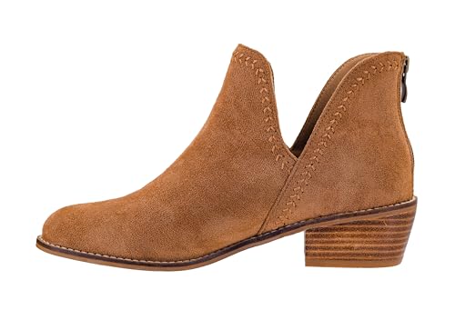 Corkys Footwear Bluffin Bootie, Stylish Bootie with Cushioned Insoles For All Day Wear, A Full Heel Zip For Easy On and Off, and Stitching Along The Upper For Character, Tobacco Faux Suede Size 9