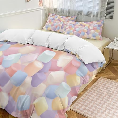Marshmallow Duvet Cover Set Printed Bedding Sets 3 Piece Comforter Cover and Pillow Shams 102"x90"
