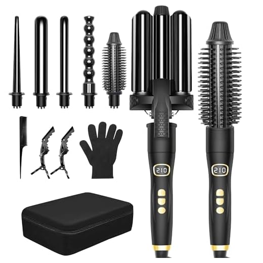 6 in 1 Curling Wand Set with Storage Bag, Curling Iron Set Instant Heat Up Hair Curler, 3 Barrel Hair Waver Iron, Hair Crimper for Women Interchangeable Ceramic Barrels(0.39”-1.25”), 1 Curling Brush