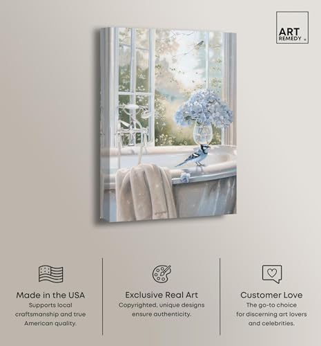 Art Remedy Bluebird Bathroom Canvas Glam Bathroom Art, Gallery Wrapped, 10" x 15" by Art Remedy - Used condition - Image 2