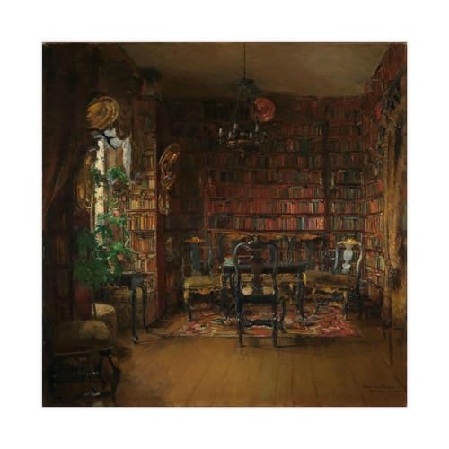 Affiche Harriet Backer Thorvald Boeck's Library impression toile déco murale 71x71 cm