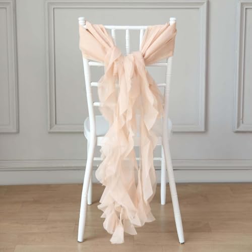 Efavormart 20 PCS Elegant Nude Chair Sashes Covers Premium Sheer Ruffles Curly Willow Chiffon Wedding Sashes for Party Ceremony Banquet Outdoor Events